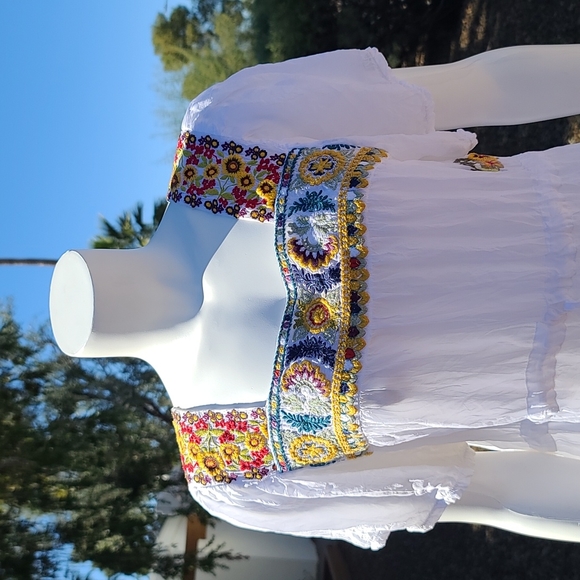 JOHNNY WAS ANTHRO White Cotton Mini Dress M Embroidered Cover Up Mexico - Picture 14 of 17